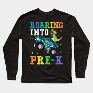 Cool Dinosaur on Truck Roaring into Pre-K Long Sleeve T-Shirt